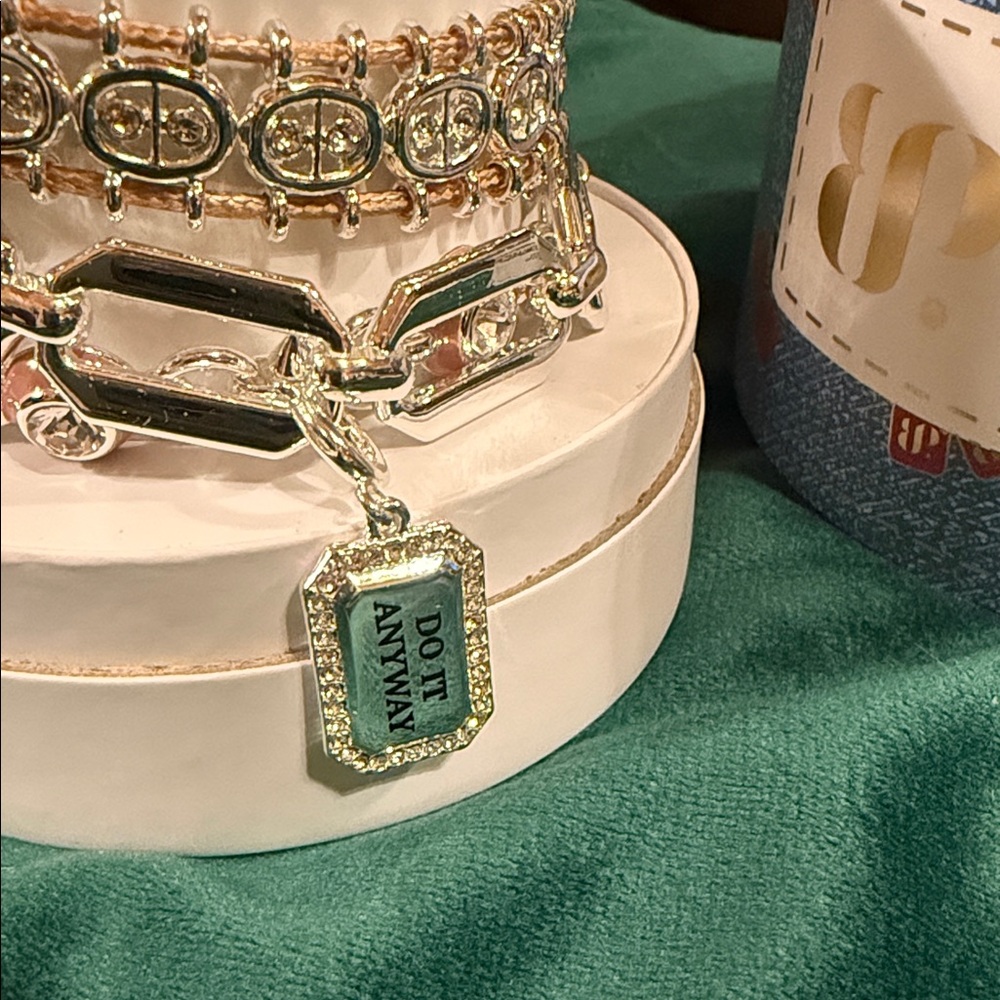 Silver plated Layered Charm Bracelet with Dog Tag 2026 spring stacks - Picture 2 of 5